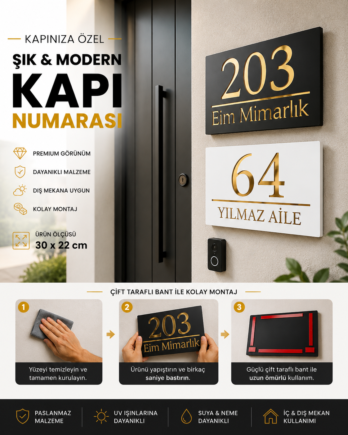 Kişiye Özel Gold Kapı Numarası | Dış Cepheye Uygun
