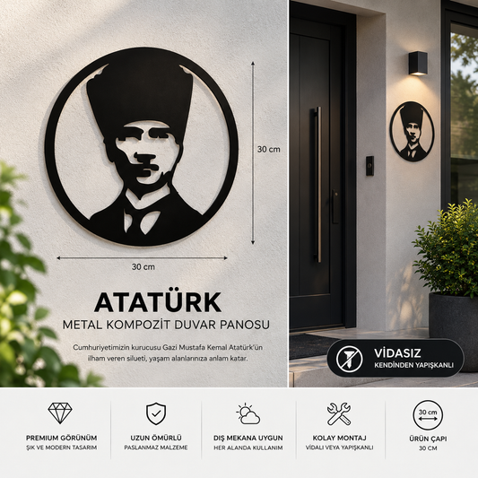 Atatürk Silüeti Metal Duvar Panosu