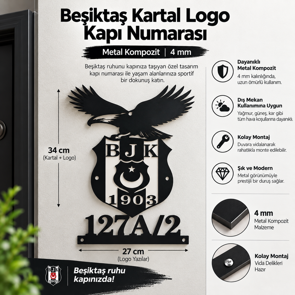 Beşiktaş Kartal Logo Kapı Numarası |  Metal